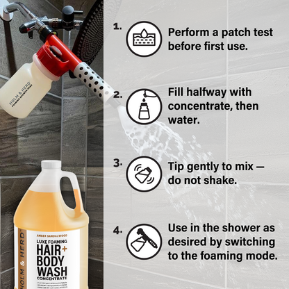 Amber Sandalwood Luxe Foaming Hair and Body Wash Concentrate